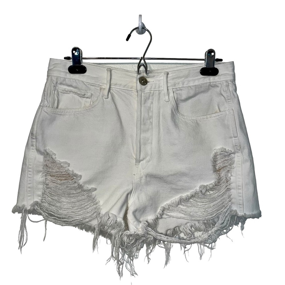 3x1 NYC White 100% Cotton Denim 2" Inseam Jean Shorts Womens 28 Raw‎ Hem